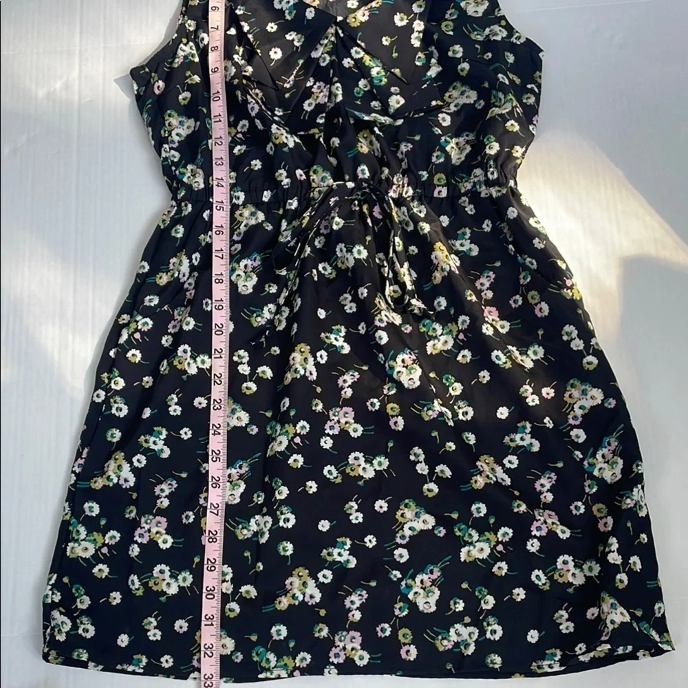 BeBop Black Floral Dress Decorative Sailor Bib Drawstring Waist Pockets Large